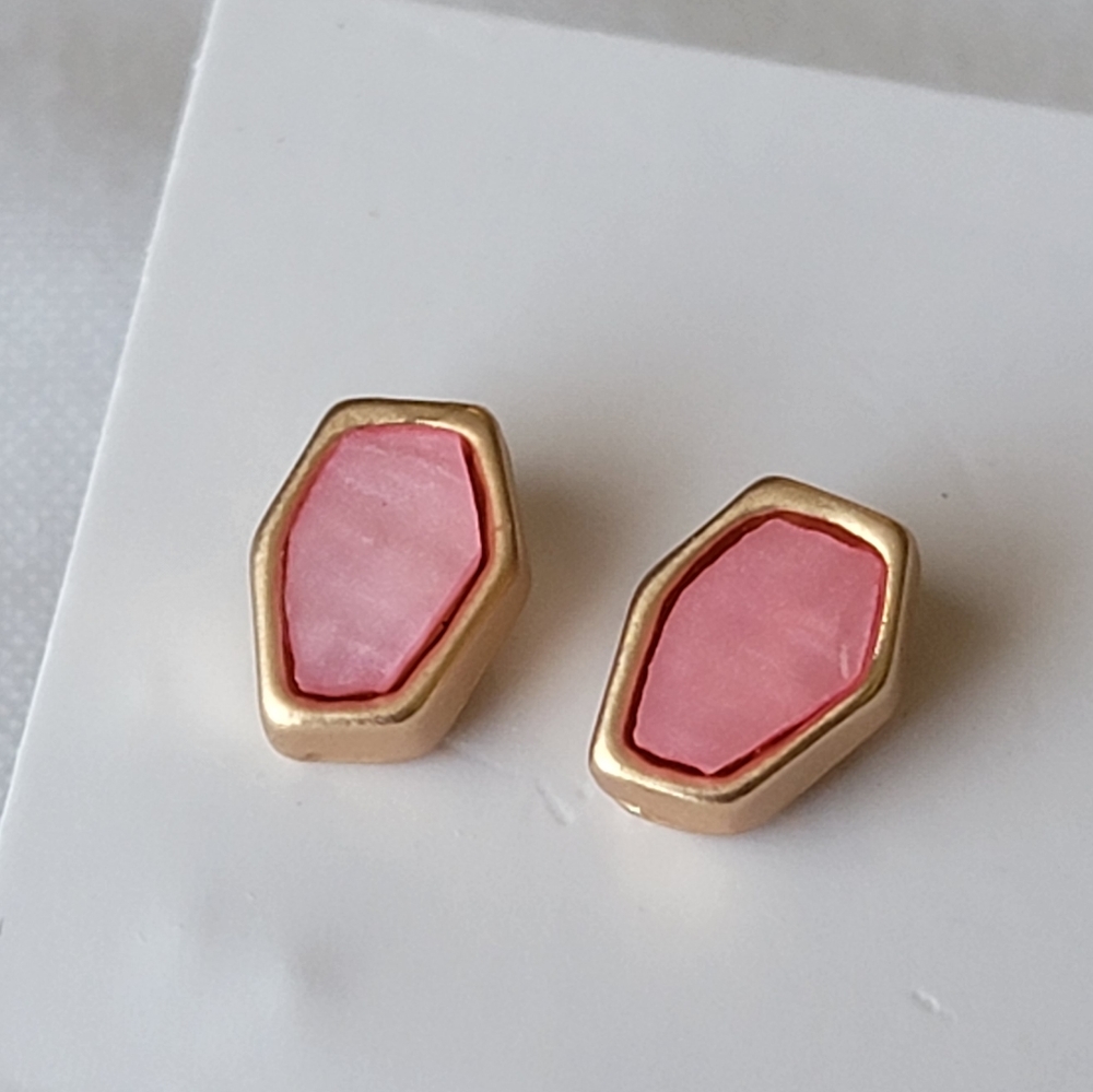 Pink And Gold Stud Earrings Fashion Jewelry Abstract Coffin